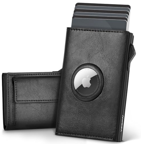 YESIIW Airtag Portmonee Herren, Smart Wallet Air Tag für 11 Karten, 1 Ausweis & 12 Papiergeld, Geldbörse Herren Airtag mit RFID Schutz, Geldbeutel mit XL Münzfach(Glänzendes Schwarz)