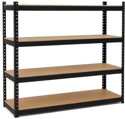INTEC – Estante de almacenamiento metálico de 4 niveles XXL (160 x 60 x 180 cm) – 1600 kg (400 kg/nivel) – Estructura de acero galvanizado y MDF con certificación TÜV – Estantes ajustables sin