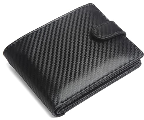 ODS:UK Mens RFID Blocking Safe Soft Leather Tri Fold Wallet Card Slots Id Window and Coin Pocket (Jet Black Carbon)