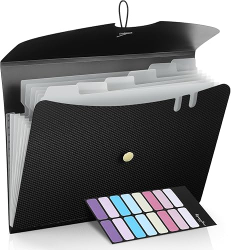 Wisyoth Dokumentenmappe A4, Fächermappe Mit 7 Fächern Mappe Dokumenten Organizer, Tragbar Ordnungsmappe Mappen Ordnersystem Document Folder für Zuhause, Büro, Schule (Schwarz)