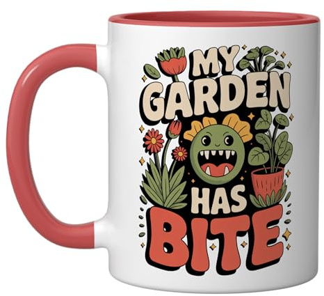 Garden Bite Flytrap Plant Carnivorous Collector Art Ceramic Mug, Red/White