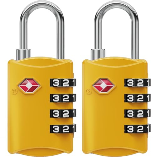 NOVLOCK TSA-godkänt bagagelås med 4-siffrig kod – kompatibelt för USA-resor – reselås för resväskor, ryggsäckar och handbagage – 2-pack, gul