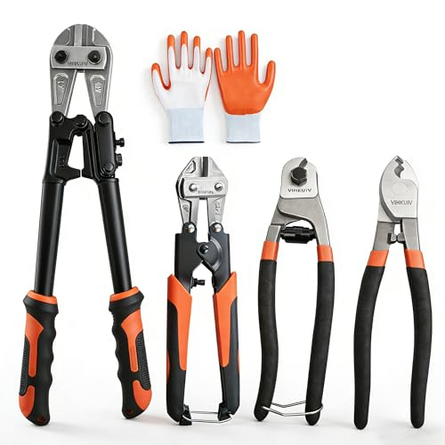 VIHKUIV bolt cutters,4 pieces heavy duty bolt cutters pliers set, 14 & 8 Bolt Cutter, 8 Wire Cable Cutter, 8 Wire Rope Cutter, Cr-V Blade for Cutting Locks, Steel Wire, Chains, with golves