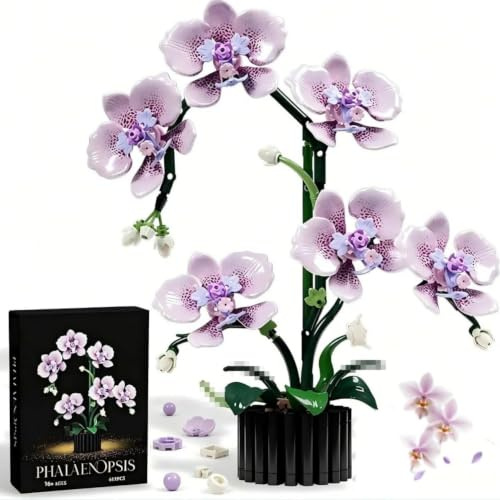 Yozelux lila Orchidee Blumenstrauß Bausteinset, 619 Teile Blumenstrauß Bausatz, kreativer Botanical Kollektion Bauklötze, DIY künstliche Blumen Botanik Kollektion Bouquet Baustein für Erwachsene