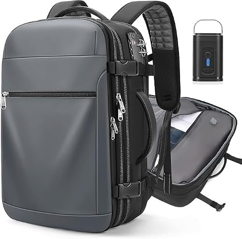 LOKASS 60 l utdragbar vakuumryggsäck som handbagage, reseryggsäck, stor ryggsäck för män och kvinnor, GRÅ, mit Luftpumpe