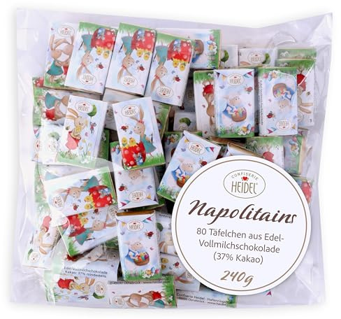 Heidel Mini Schokolade Napolitans Ostern – 240 g Großpackung (ca. 80 Stück) – einzeln verpackte Vollmilchschokolade 37% Kakao – Osterhase Motive – kleine Ostergeschenke & Dankeschön