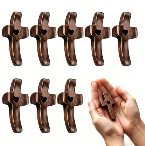 Larfraecy 10 Stück Holzkreuz Taschenkreuz Fidget Holz Kreuz | Kleine Holzkreuze zum Halten und Beten für Tasche Glauben Andacht und christliche Geschenkideen