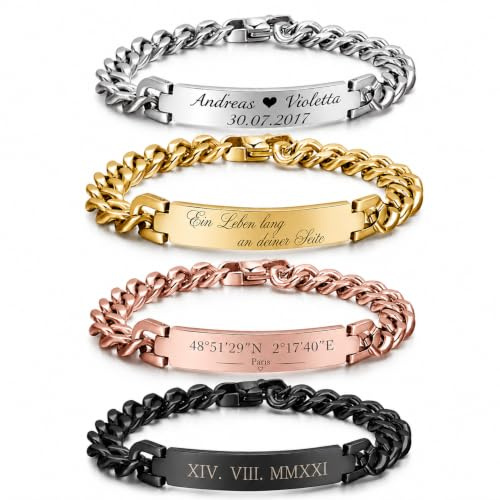 aplusashop ID Edelstahl Armband mit Gravur nach Wunsch, auch als Partnerarmbänder Nr.2 in 4 Farben mit Box