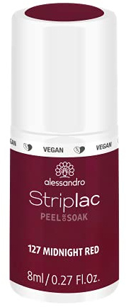 alessandro Striplac UV-Nagellack Midnight Red – Schonend und langanhaltend – Einfache Entfernung dank Peel-Off-Technologie – Vegan und tierversuchsfrei – 8 ml