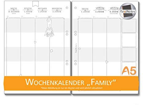 flexiNotes WOCHENKALENDER 2024 A5, Kalendereinlage: Family, 1 Woche 2 Seiten