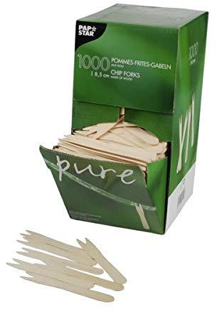 PAPSTAR 18201 Pommes-Frites-Gabeln, Holz Pure, 8.5 cm, 10000 Stück