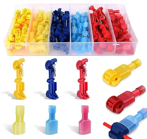 cersaty® 120 Stück T-Abzweigverbinder, Nylon Schnellverbinder Flachstecker Kit,für 10-24 AWG Schnelle Kabelverbinder, Verbindungskabel (Rot/Gelb/Blau)
