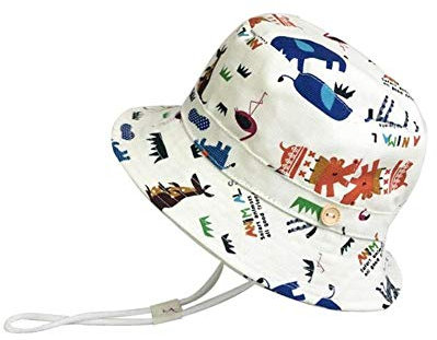 Kinder Frühling Sommer Sonnenhut Jungen Mädchen Zoo Tier Druck Fischer Hüte Baby Cartoon Baumwolle Becken Kappe mit Verstellbarem Kinnriemen (Weiß, 54 5-8 Jahren)