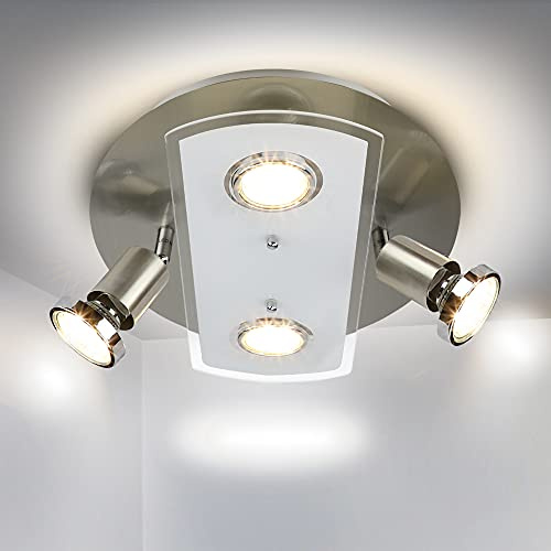 Depuley 4 Way Round Plate Led Ceiling Spotlight,Rotatable Ceiling Lights Brushed Nickel with Frosted Glass,Kitchen Spotlight for Living Room,4 x 3W GU10 Bulbs Included