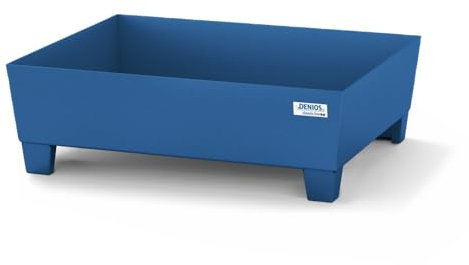 Denios Auffangwanne aus Stahl | ohne Gitterrost | mit Stellfüßen | blau | BxHxT 635 x 278 x 785 mm | Volumen 65 Liter | 1 Fass | Arbeitssicherheit Notfall-Umweltschutz-Produkte säurefest