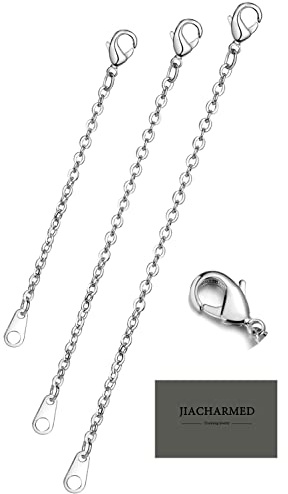 JIACHARMED Necklace Extenders, Silver Necklace Extenders Delicate 2,3, 4 Inches Necklace Extension Chain Set for Necklaces Chokers Bracelets Anklets, 2mm Width Chain Extender