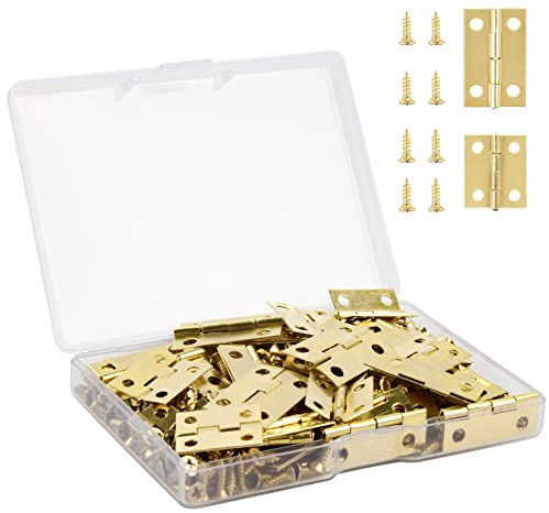 VIPMOON Kleine Scharniere Mini Scharnier Klein 24x15mm+18x15mm 70 Stk | Mit 300 Schrauben Scharnier Klein Mini Für Modellbau Juwelenkisten Schrank Schublade Kabinett und DIY Kunstwerke Golden