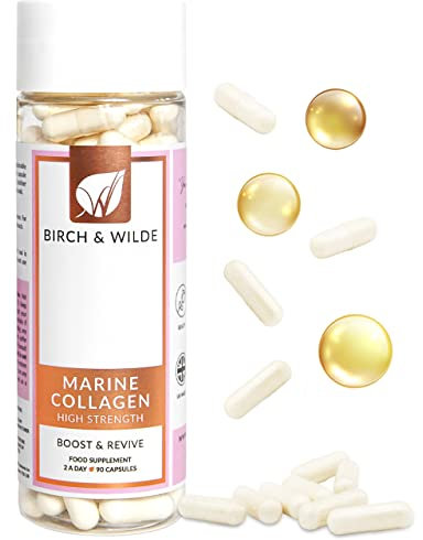 Marine Collagen 1200mg – Hydrolysed Collagen Peptides for Skin, Hair, Nails, Bones & Joints – Glow Support for Women & Men – Halal & Kosher, UK Made – 90 Capsules (1.5 Month Supply)