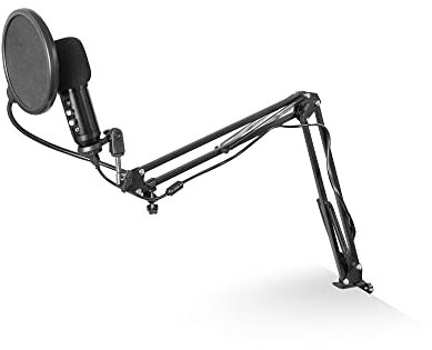 DIGITUS Microphone à condensateur USB - kit Professionnel - avec Bras de Micro - Protection Anti-Pop & Protection Anti-Vent - Idéal pour Les réunions en Ligne, Podcast, Studio et Live Streaming