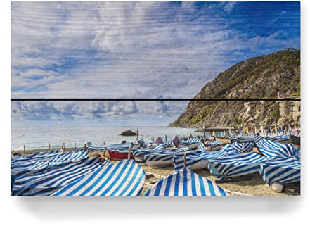 artboxONE Holzbild 30x20 cm Natur Wolken, Meer, Boote, Strand von Künstler Rico Ködder