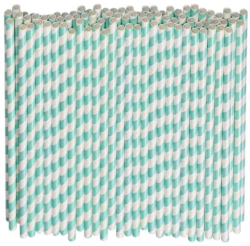 Lives on Green Lot de 100 pailles jetables en papier bleu clair extra longues 26 x 0,6 cm pour grandes boissons, fêtes prénatales, anniversaires