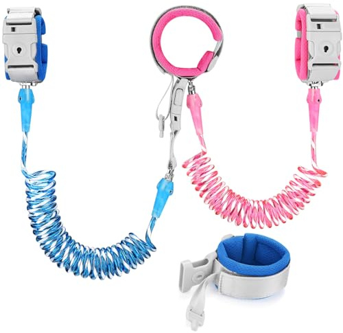 Accmor 2 in 1 Toddler Leash with Key Lock, 2 Pack Reflective Anti Lost Wrist Link, Upgraded Kids Leash with 360° Rotating Connector for Boys Girls Outdoor Travel (6.56ft), Dark Blue & Rose
