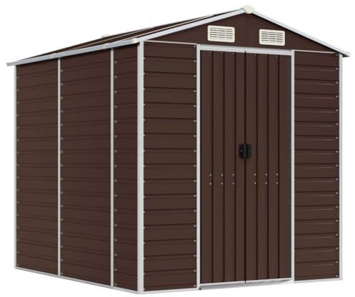 vidaXL Galvanised Steel Garden Shed - Ample Brown Outdoor Storage for Tools, Equipment, Firewood - With Door Handles and Air Vents