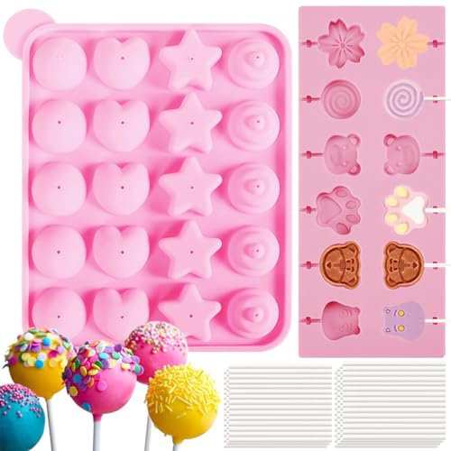 TAIZER 2PCS Molde Lollipop,Molde Piruleta Molde Cake Pop Silicona Bandeja Pop Cake Stick Moldes Para Piruletas Silicona Moldes Caramelo Piruletas Molde Silicona para Piruletas Cake Pop Porta Piruletas