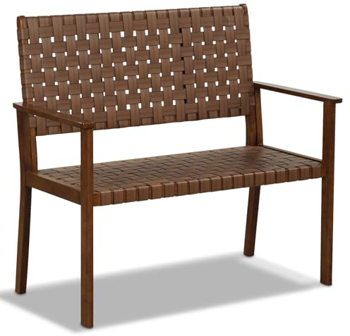 GIANTEX Gartenbank Wetterfest 2 Sitzer, Sitzbank aus Gummiholz & Kunstleder, Terrassenbank Outdoor, Balkon Bank ergonomisch mit Rücken- & Armlehnen, Parkbank bis 200 kg belastbar, 108x57x101 cm, Braun
