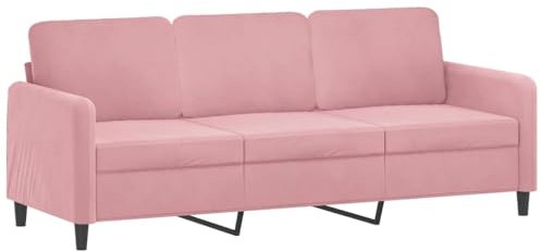 vidaXL Sofa 3-Sitzer, Loungesofa Couch mit Armlehnen Rückenkissen, Wohnzimmersofa Designsofa mit Metallgestell, Sitzmöbel Dreisitzer, Rosa Samt
