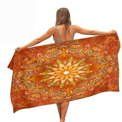 Treer 3D Mandala Strandtuch, Mikrofaser Handtuch, Sanddicht Sporthandtuch, Badetuch Groß, Schnelltrocknendes Handtuch für Sport,Camping (orange Farbe,80x180 cm)