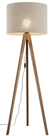 Licht-Erlebnisse Stehleuchte Leinen Holz E27 145 cm Tripod Kabelschalter Nussbraun Beige Skandinavisch Dreibein Stehlampe Wohnzimmer