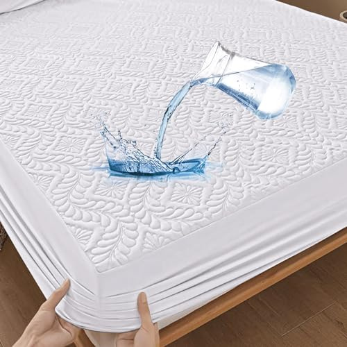 Protège-matelas imperméable 140x200cm, draps de lit de luxe, motif 3D, super absorbant, housse de matelas respirante, protection imperméable contre l'humidité - Blanc