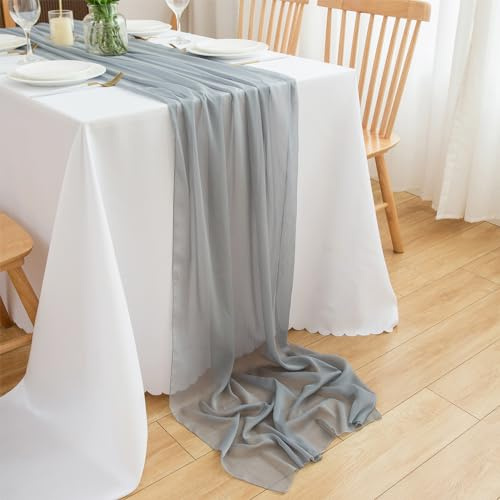 CHUQING Tischläufer Grau Musselin Grauer Chiffon Stoff Tischläufer Hochzeit Silber Table Runner Graue,70 x 400 cm