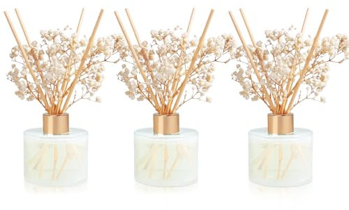 YISOWUH Difusor de Varillas - Fruta del melón de Lino, 3 Paquetes * 150 ml (5,28 oz) con 24 Varillas, Fragancia Duradera para el hogar, el baño y la decoración de la habitación