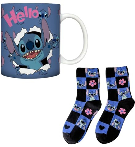 Stitch Kaffeebecher Geschenkset, Tasse und Socken Damen, Stitch Geschenk Set, Porzellanbecher und Baumwollreiche Socken, Geschenkset Winter für Kinder Junge Mädchen Freund Weihnachts Geburtstag