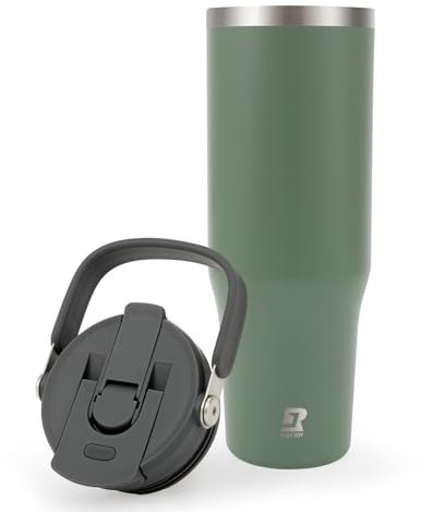 Riley Joy 2.0 Trinkflasche Edelstahl 1L Thermobecher mit Strohhalm und Henkel - Spülmaschinenfest - Auslaufsicherer Kaffeebecher to Go - Grün