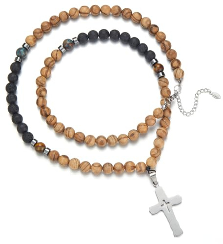 Dazylleco Lange Perlenkette Herren Halskette Perlen Schwarz Braun Lang Modeschmuck Kette Lang Geburtstagsgeschenk für Ihn