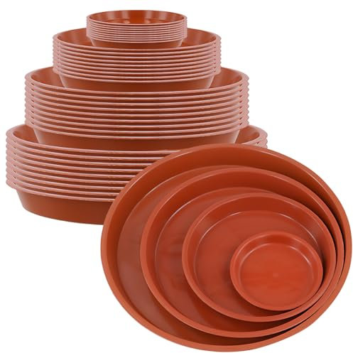 MAKTSAM 40 PCS Red Flower Pot Saucers, 12/18/24/30 cm Round plant saucers, Plastic Plant Pot Trays for Garden Flower Plant Indoor
