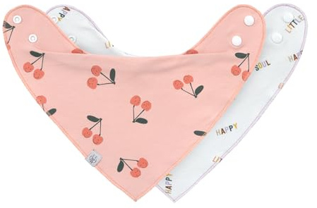 LÄSSIG Babero triangular para bebé, 2 unidades, algodón orgánico, botón de presión reversible/Baby Bandana Happy Fruits Cherry