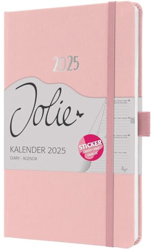 Harenberg Wochenkalender Jolie A5 2025 soft pink - SIGEL - 1 Woche auf 2 Seiten - Terminplaner mit Textileinband, Gummiband, Stiftschlaufe, Einstecktasche und Stickerbogen - 13,5 cm x 20,3 cm
