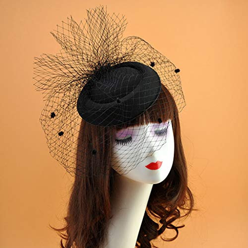 Bestvisse Fascinator für Damen, Filz, Netzschleier, kleine Plüschspitze, Dekoration, Haarspangen, Hochzeit, Brautschmuck, Cocktail-Kopfbedeckung