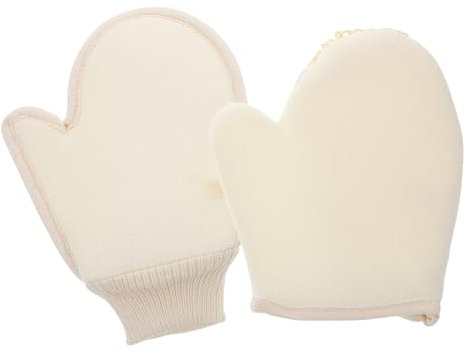 NULYLU Exfoliating Mitts for Effective Cleaning with Full Coverage Design Bath Shower Gloves 2pcs Dual Sided Beige Cotton Linen and Sisal for Men and Women and Spa Bath Use