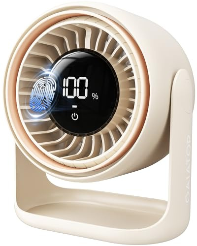 gaiatop Desk Fan with Touch Control, 4000mAh Battery, 5 Speeds Ultra Quiet with LED Display, 90° Tilt, 7.7 In USB-C Rechargeable Desktop Essential for Bedroom Dorm Room Home Office, Beige