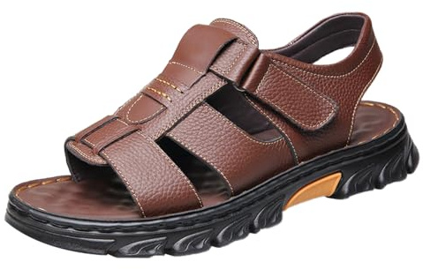 MGGMOKAY Sandalias Deportivas Hombre Verano Cuero Exterior Sandalias de Playa de Senderismo Zapatos de Antideslizante,Marrón,43