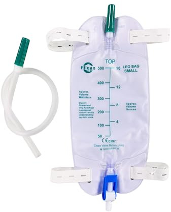 10 Pack Easy-Tap Catheter Leg Bag - 500ml with 18” Tubing, Anti-Reflux Valve, Adjustable Cloth Straps & Flip Drain - Sterile Latex-Free Urinary Drainage Bags