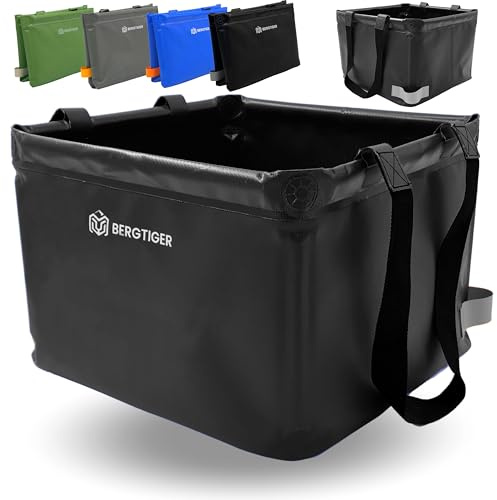 BERGTIGER® Faltschüssel Camping 18/22/26L mit EXTRA GRIFF I Faltbare Outdoor Spülschüssel & Spülwanne I Waschschüssel faltbar zum Abwaschen I robustes Camping Zubehör (Schwarz/Dunkelgrau - 26 Liter)
