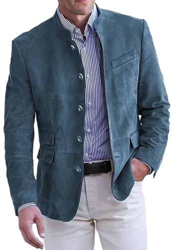 Blazer Uomo Cotone, Casual Lino Tempo Libero Leggera Giacche da Abito Primavera Estate Revers a Righe con Un Bottone Giacca Collo Coreana Uomo Blazer Bussiness per Matrimonio Giacche E Cappotti