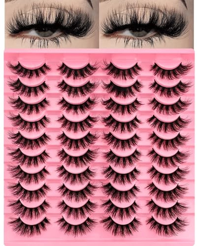 20 Paare 3D Künstliche Wimpern Russische Falsche Wimpern Natürlicher Look, Curly Cat Eye Lashes D Curl Falsche Wimpern mit Natürlichem Wispy-Volumen Katzenauge Wimpern(202)