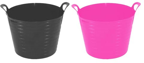 40L Heavy Duty 𝗣𝗜𝗡𝗞 & 𝗕𝗟𝗔𝗖𝗞 Medium Flexi Tub, Garden Home Flexible Plastic Storage Container Bucket, Animal Feeding, Laundry Flexi Tub [MADE IN UK]